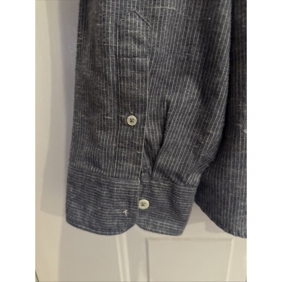 BIG & TALL Billy Reid Button Up Shirt XXL Cotton/Linen Slim Fit Grey Stripe GUC - Picture 10 of 13